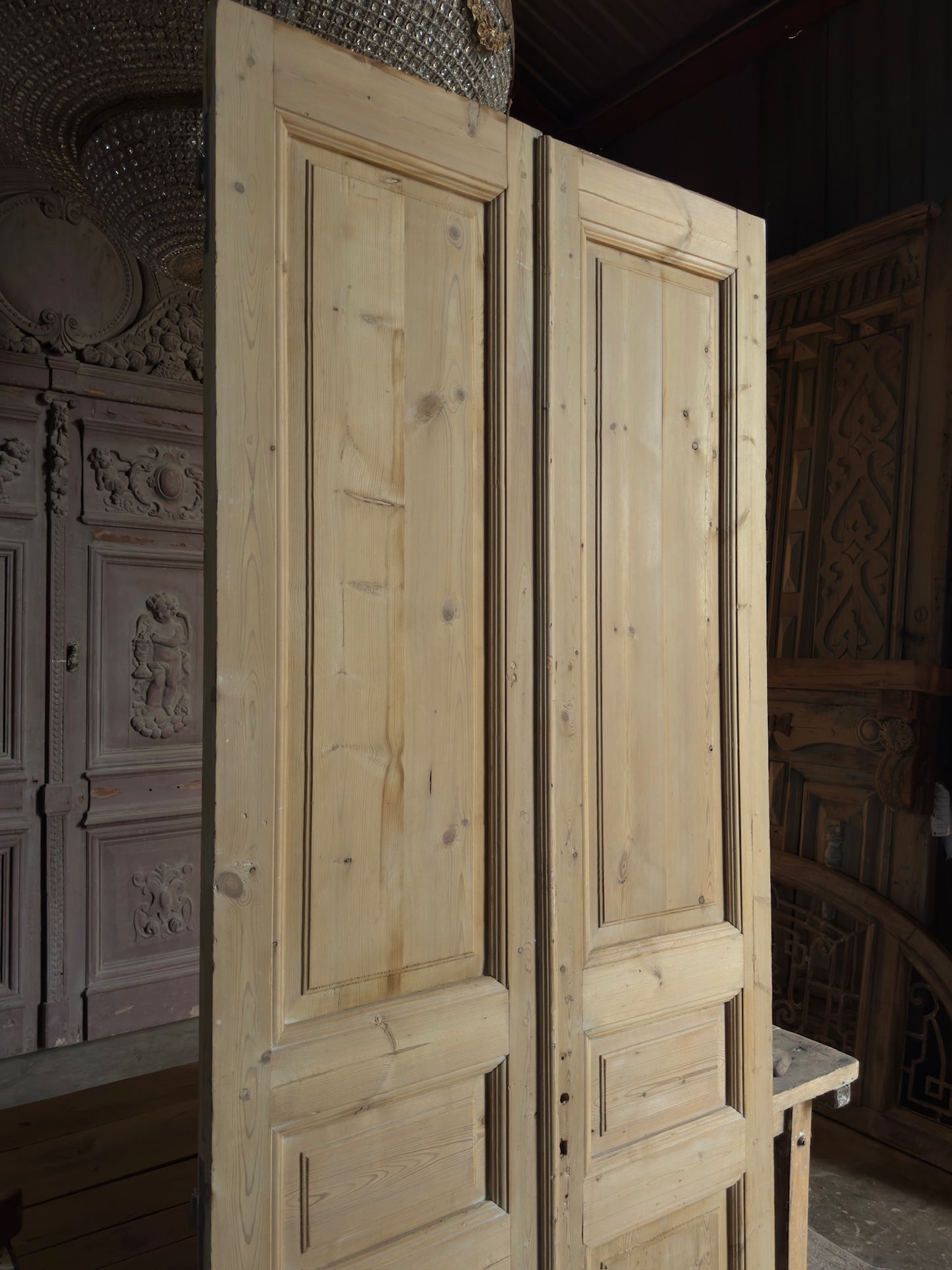 3 Panel Solid Antique French Doors - 43.75x 100.5 K37