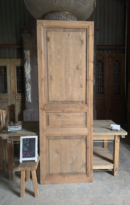 3 Panel French Style Baltic Pine Door - 32x96 K20
