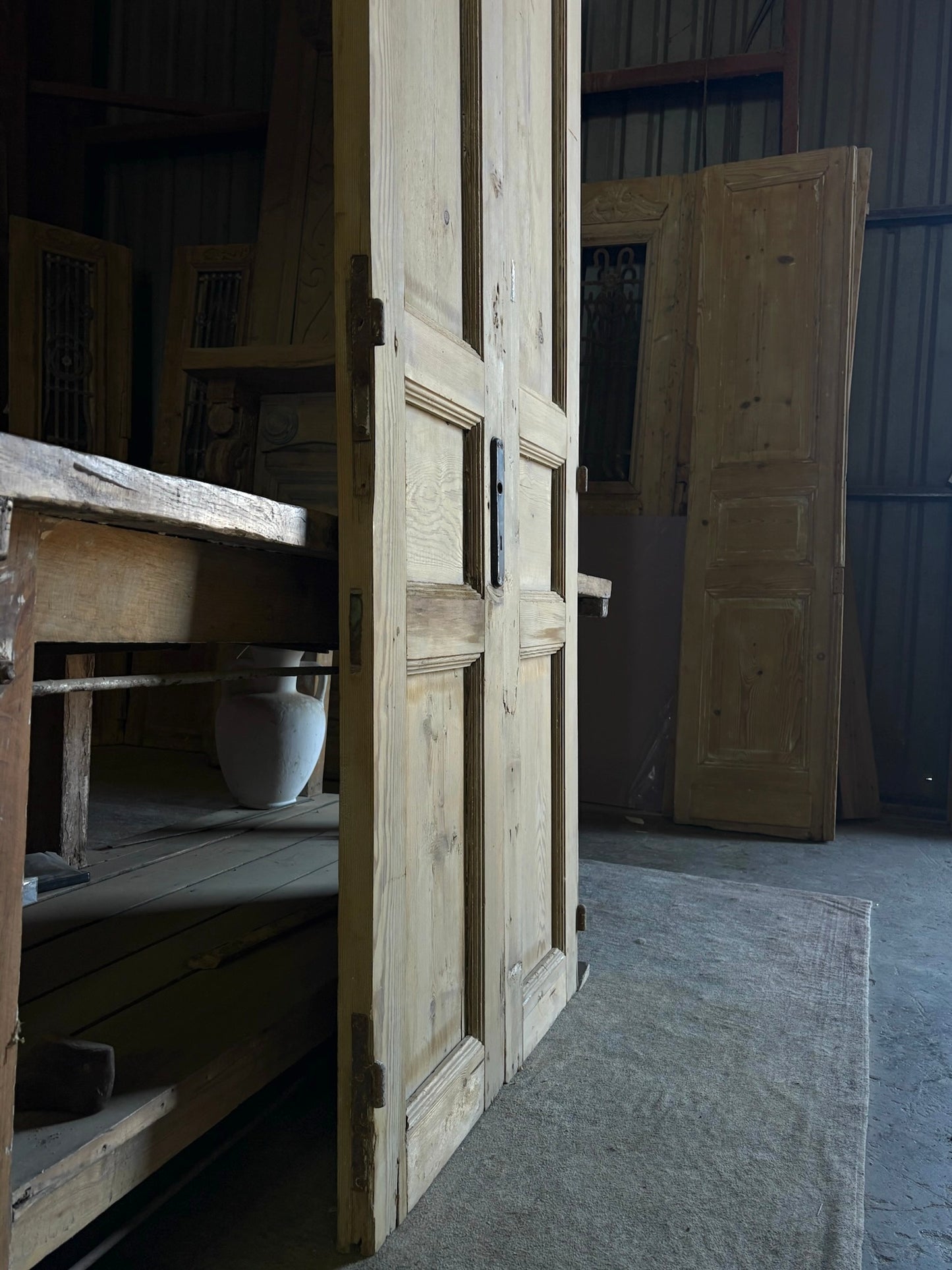 Raised Molding 3 Panel Antique Solid French Doors - 34.75x87 - L94