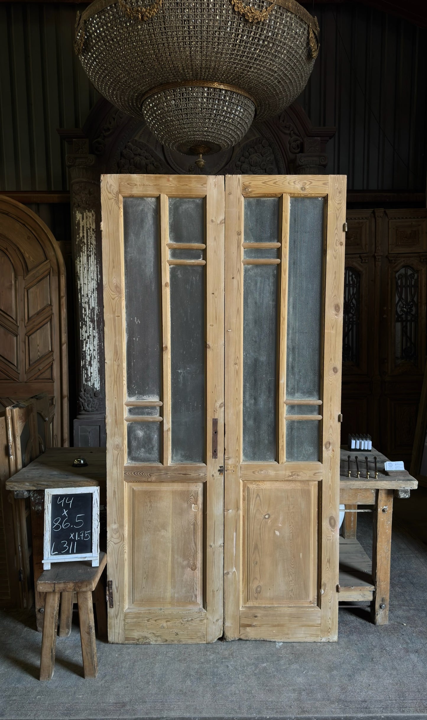 Antique Art Nouveau Glass French Doors - 44x86.5 - L311