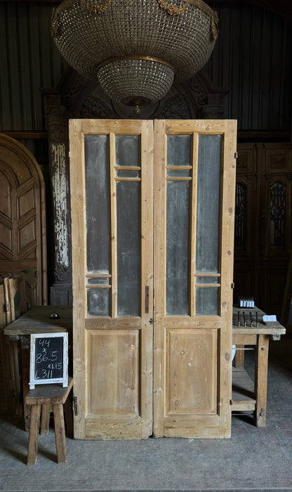 Antique Art Nouveau Glass French Doors - 44x86.5 - L311