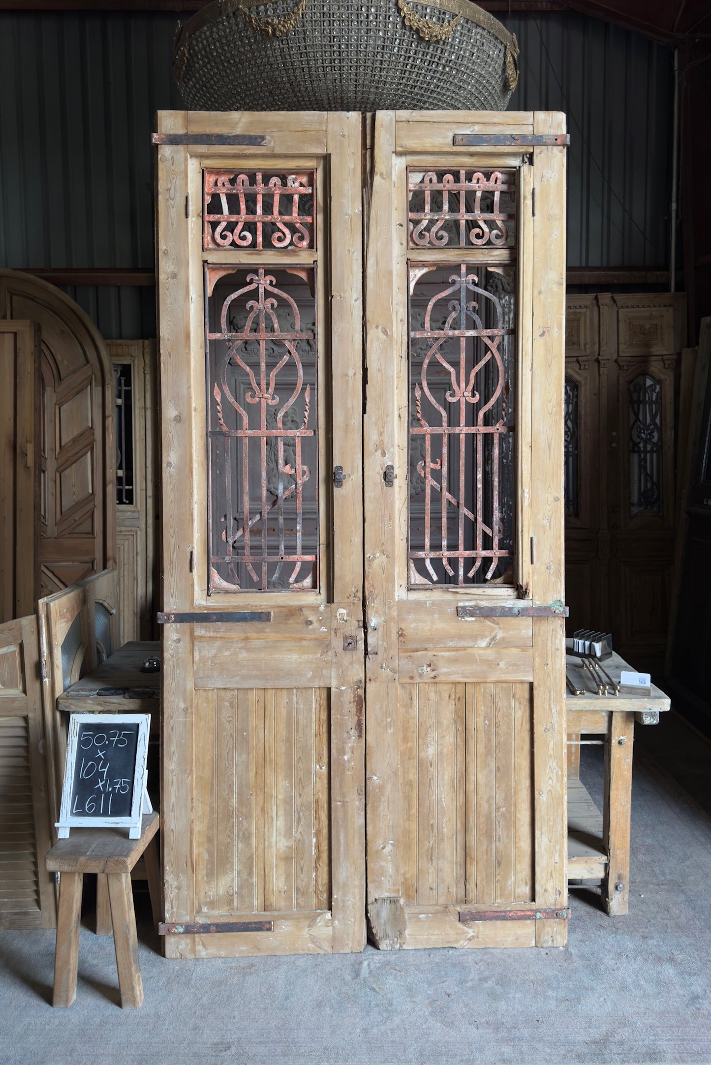 Antique Carved Iron French Doors - 50.75x104 - L611