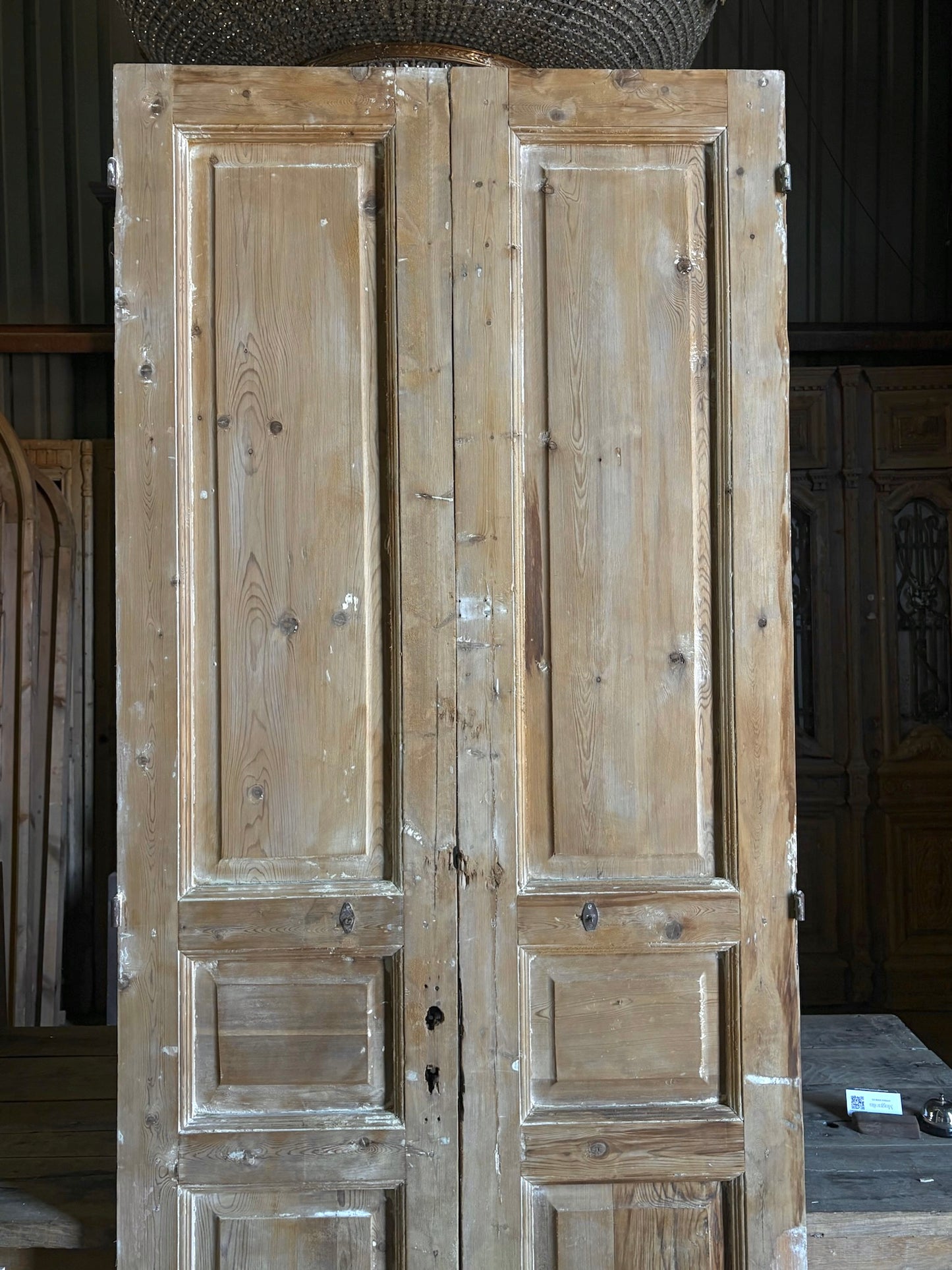 Raised Molding 3 Panel Antique Solid French Doors - 40.25x100 - L96