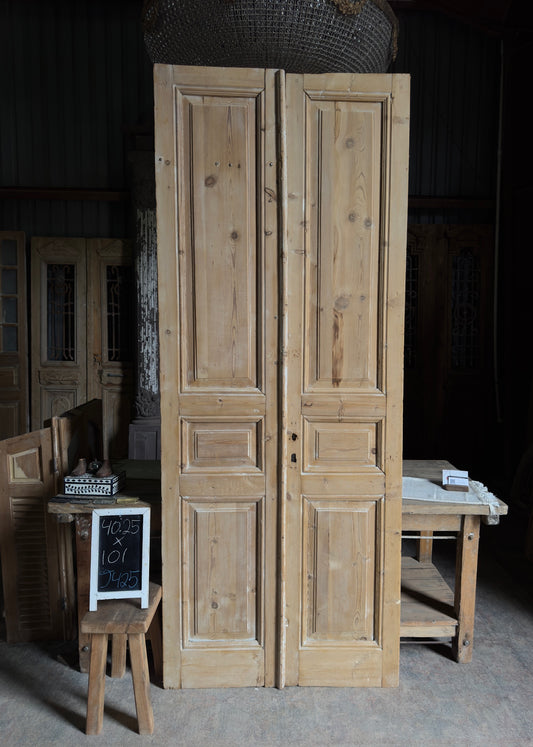3 Panel Antique Solid French Doors - 40.25x101 J425
