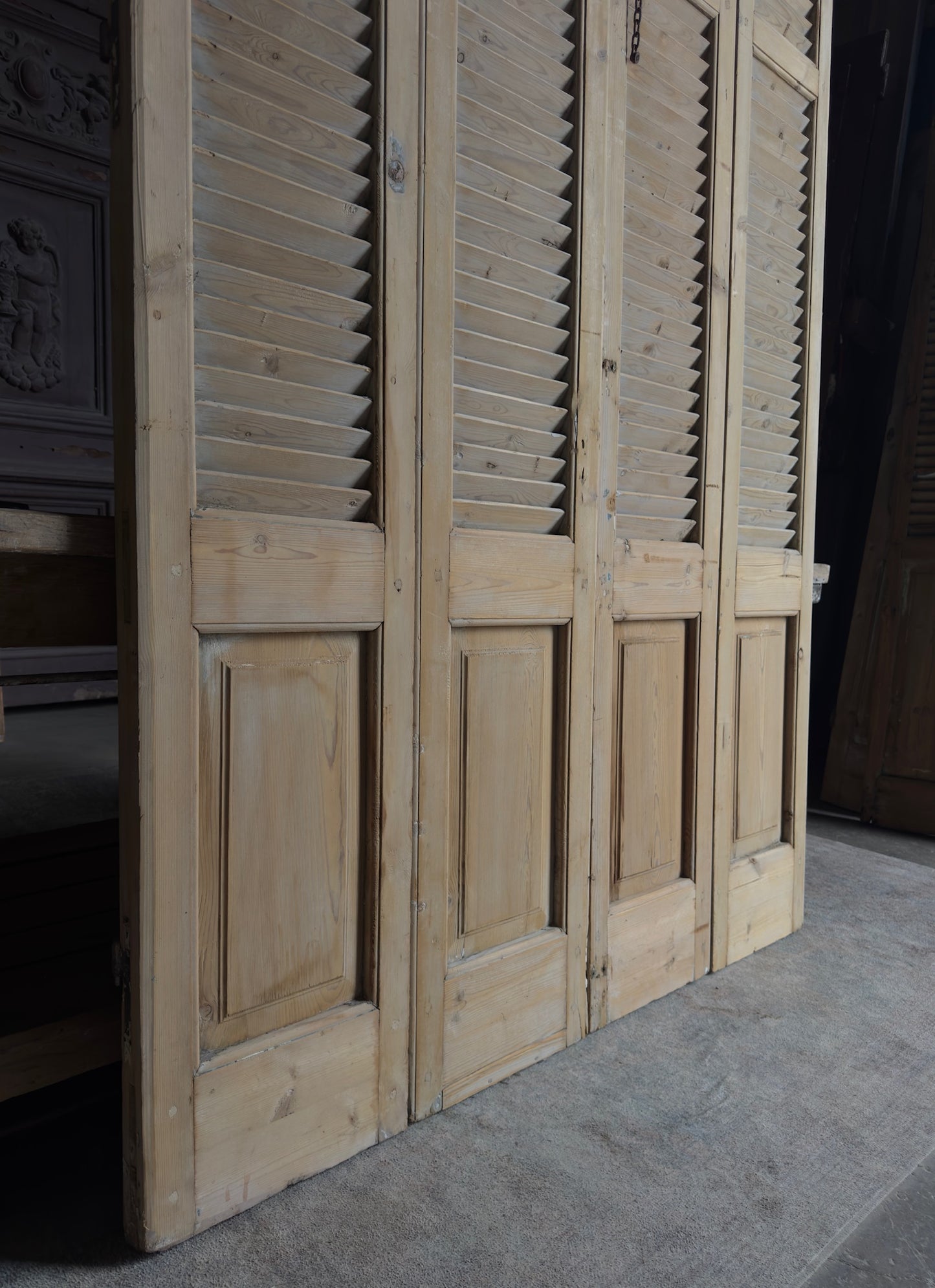 European French Antique Louvered Shutters - 58.5x83 - L407