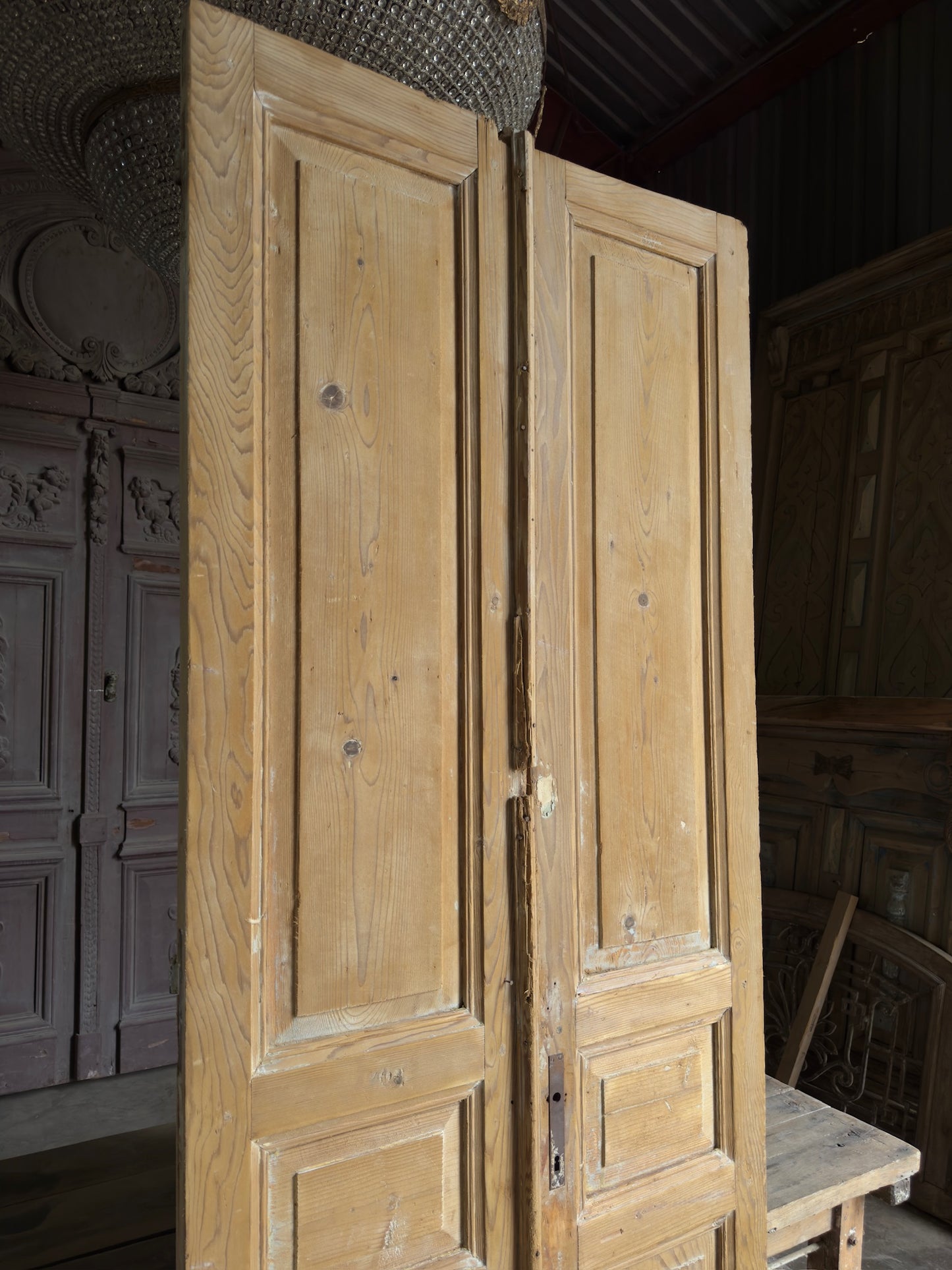 3 Panel Antique Solid French Doors - 37.5x96.5 K139