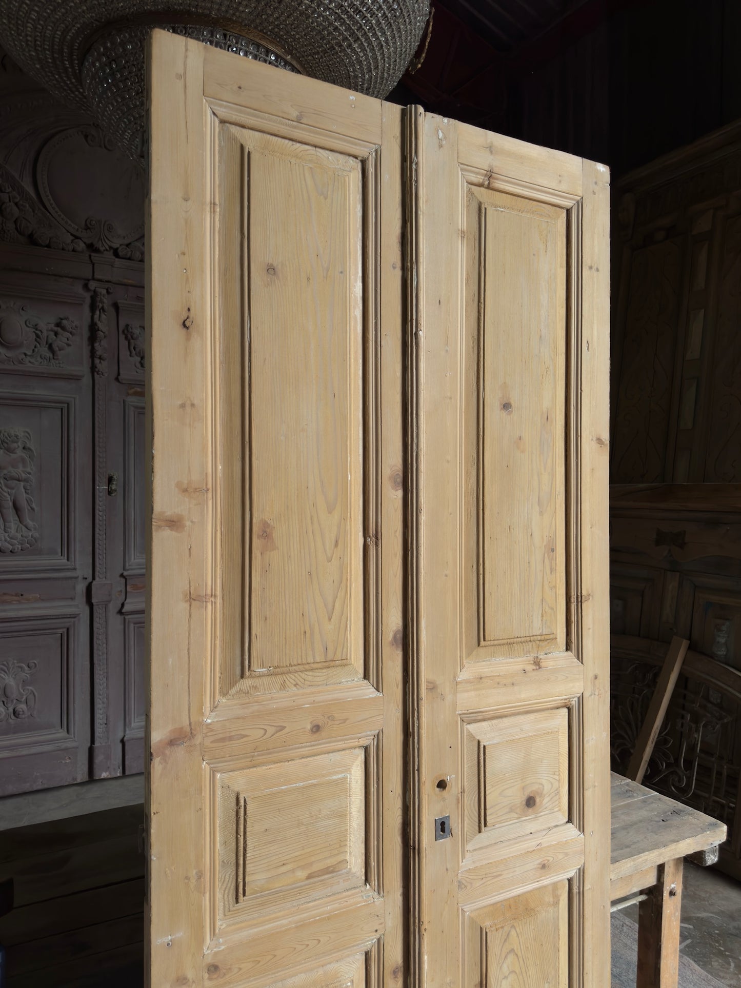3 Panel Antique Solid French Doors - 39x91 K138