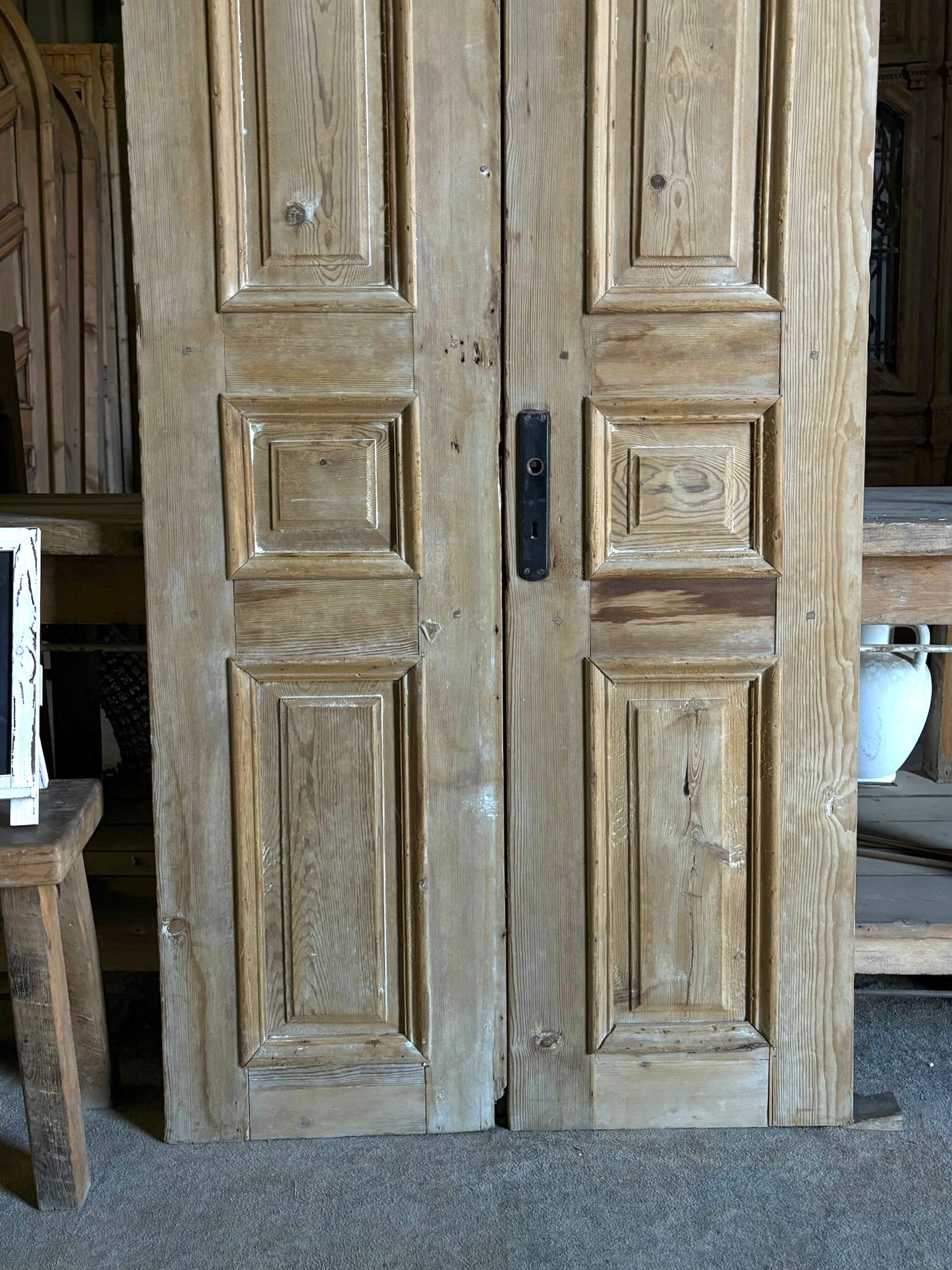 Raised Molding 3 Panel Antique Solid French Doors - 34.75x87 - L94