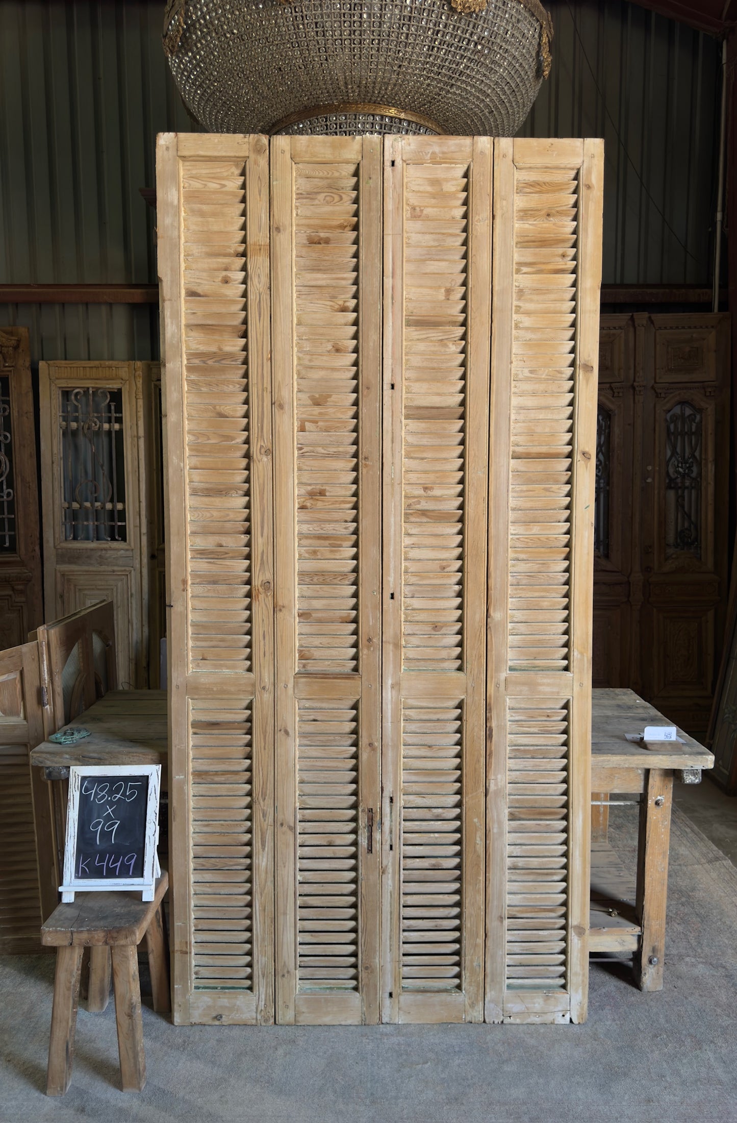 European French Antique Louvered Shutters - 48.25x99 K449