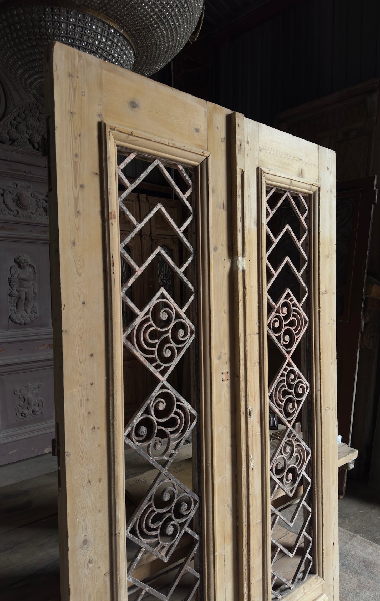 Diamond Grille Antique Iron French Doors - 51.5x89 - L477