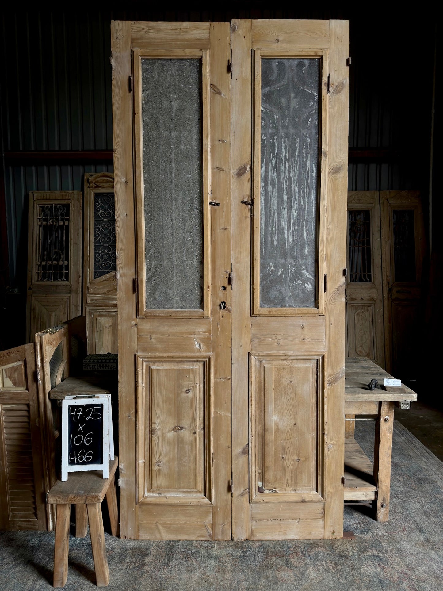Elegant Tall Iron Antique French Doors - 47.25x106 H66