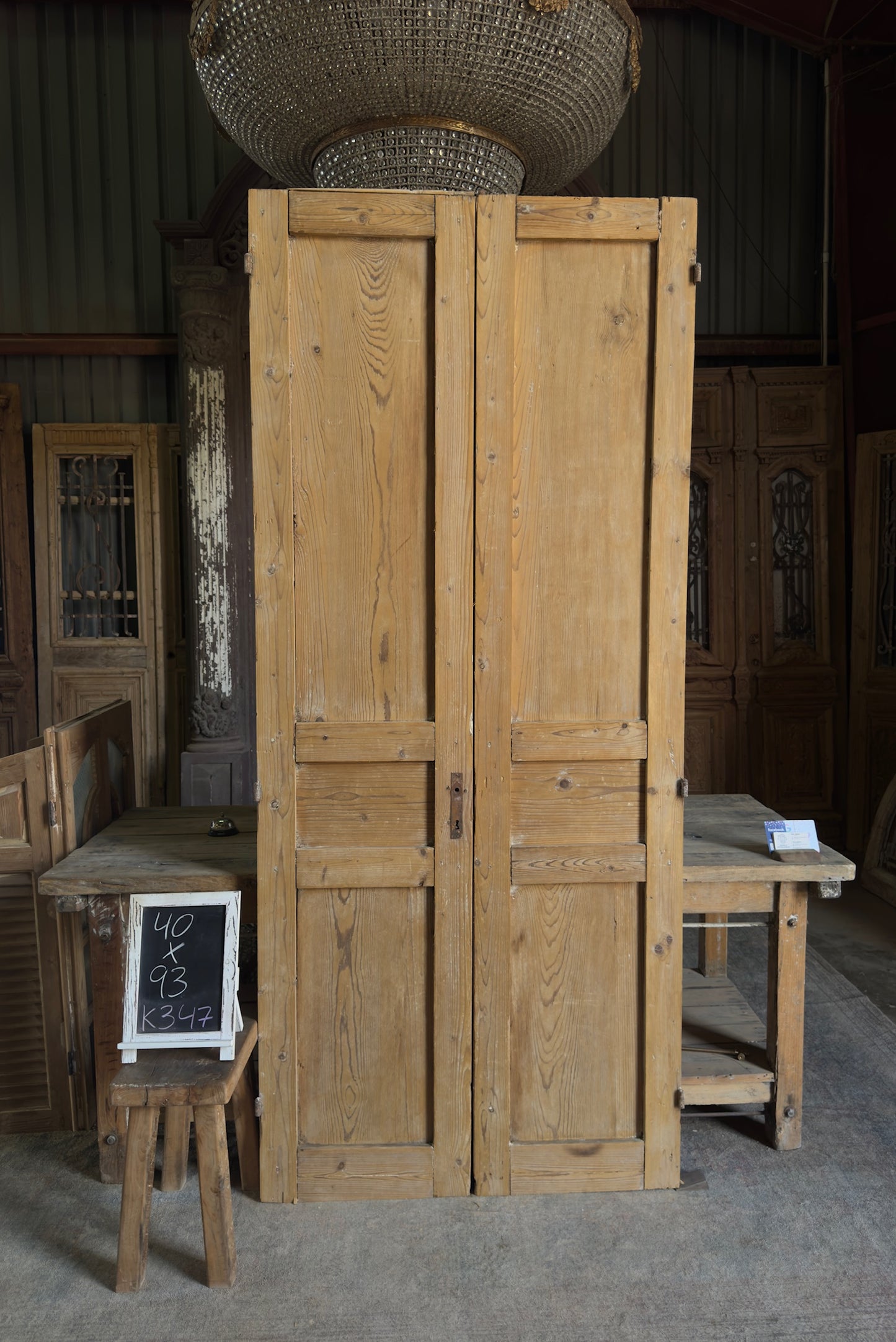 3 Panel Antique Solid French Doors - 40x93 K347