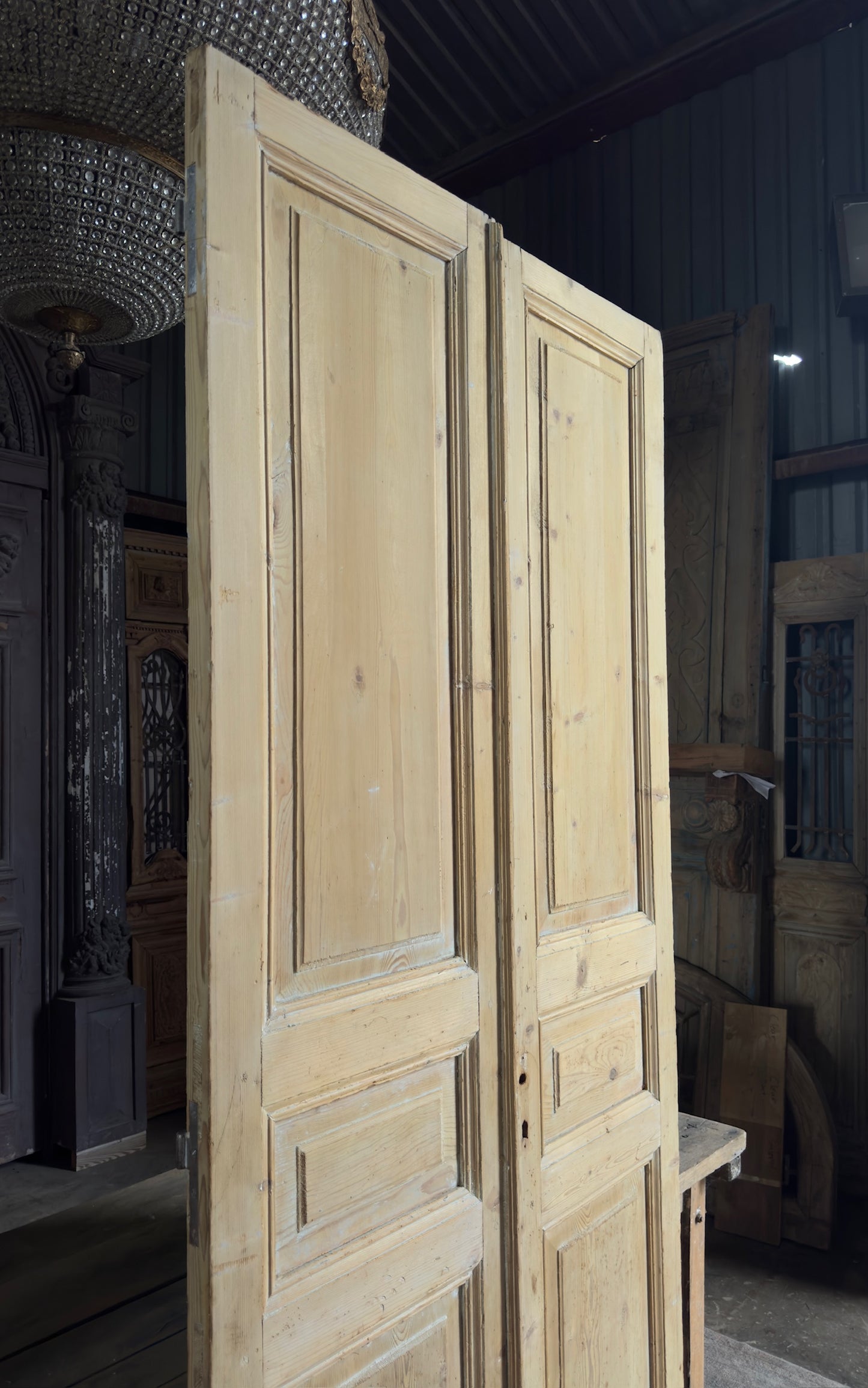 3 Panel Antique Solid French Doors - 43.25x98 K365