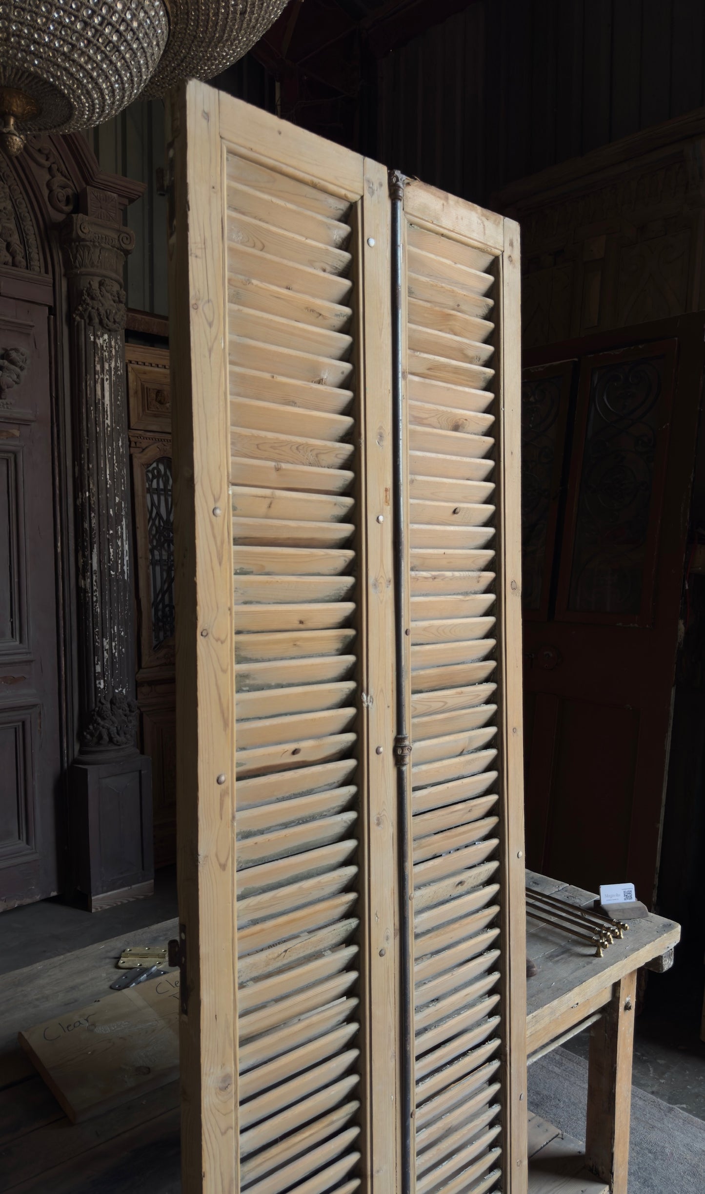 European French Antique Louvered Shutters - 25x85 - L414