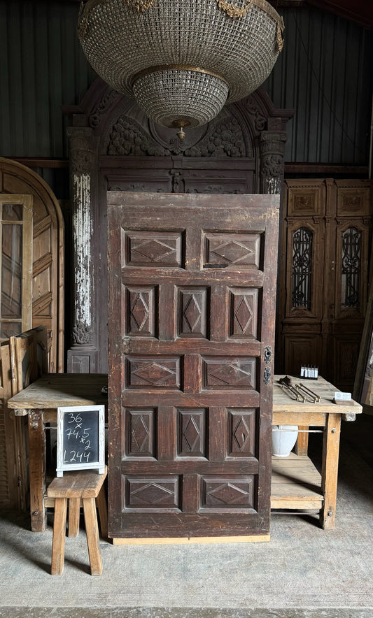 Spanish Diamond Panel Antique Single Door - 36x74.5 - L244