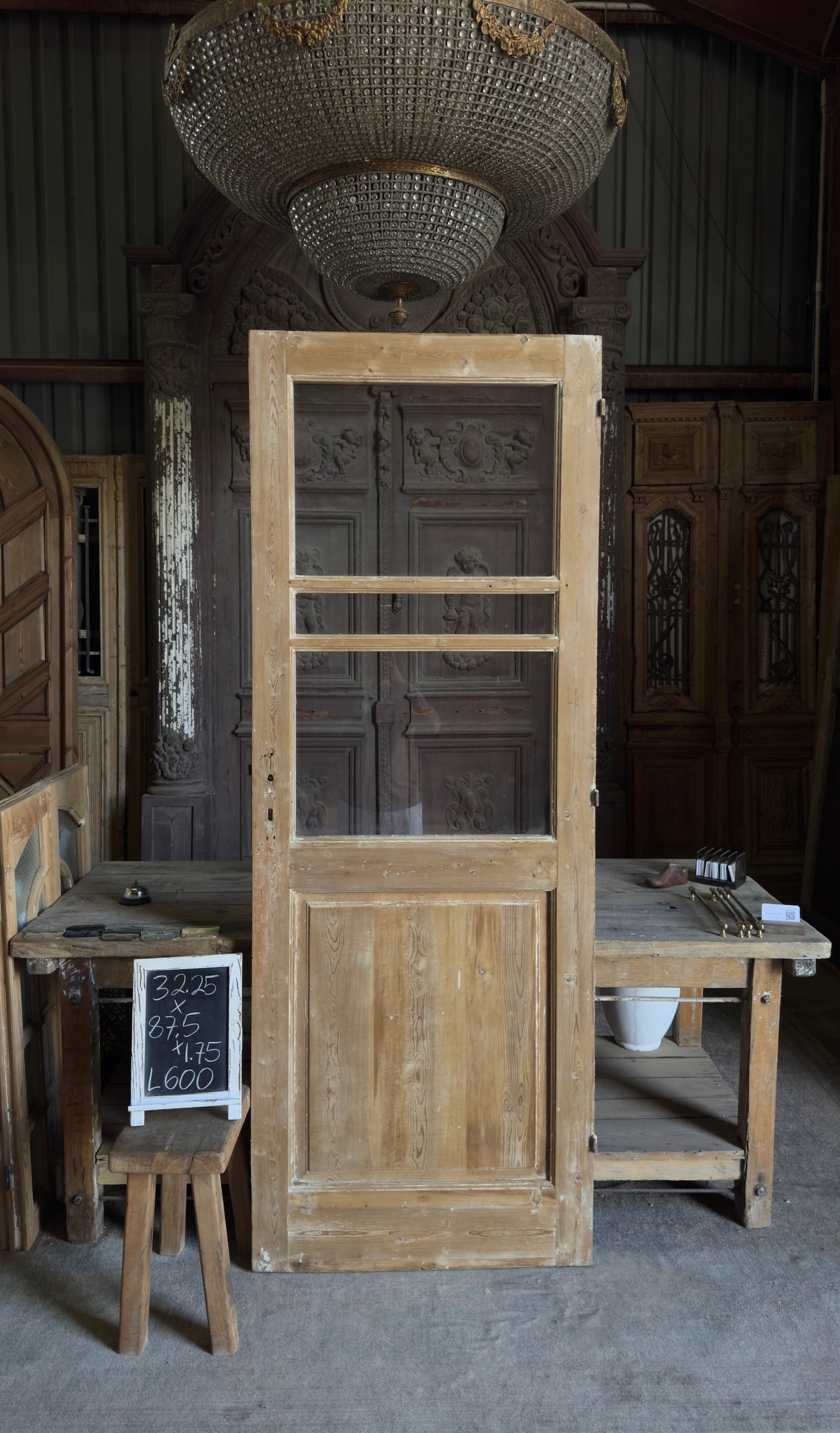 Antique Glass 3 Lite Single Door - 32.25x87.5 - L600