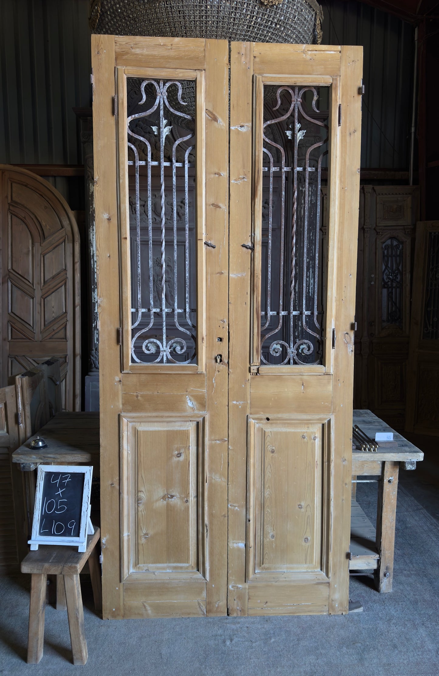 Elegant Tall Iron Antique French Doors - 47x105 - L109