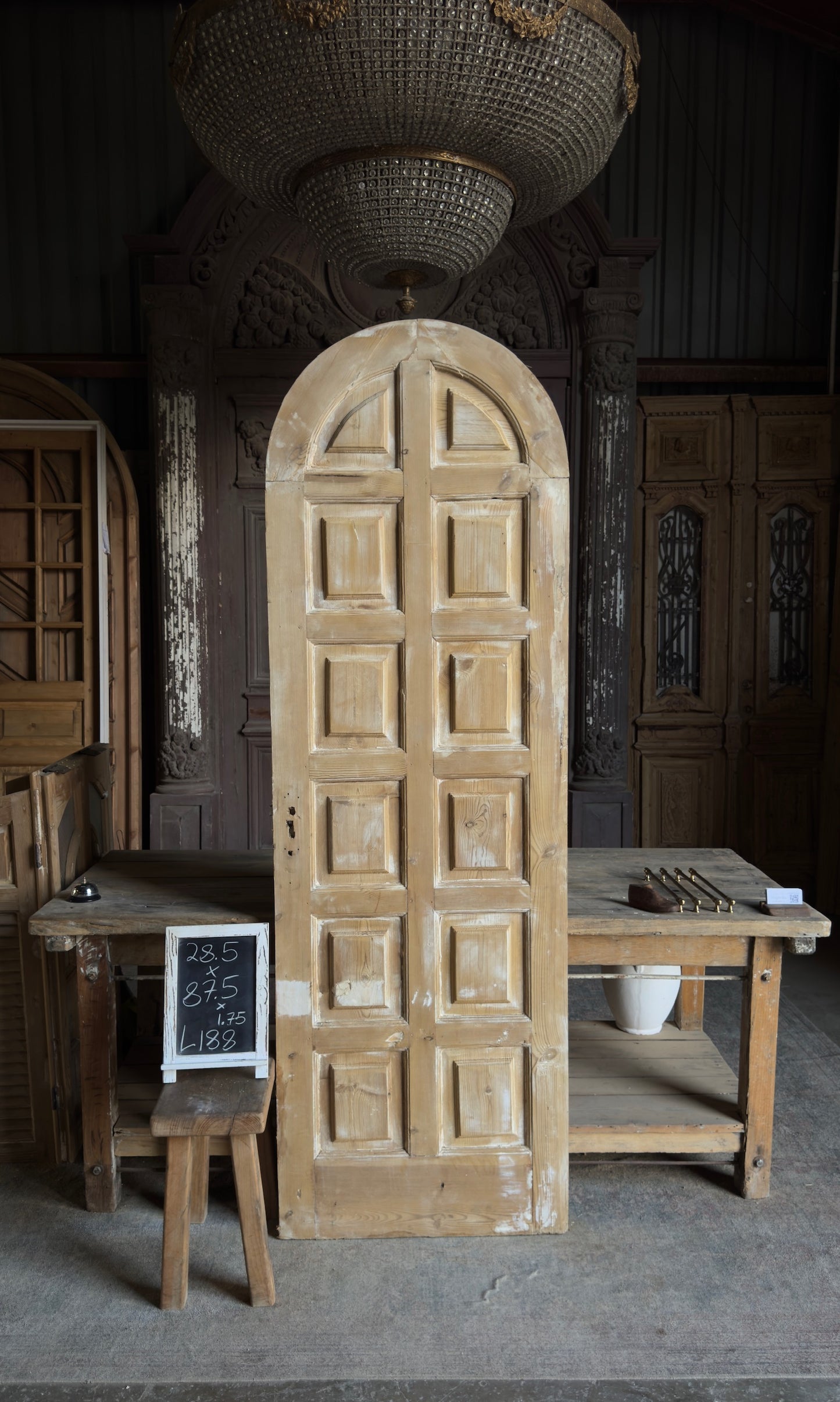 12 Panel Antique Solid Single Arched Door - 28.5x87.5 - L188