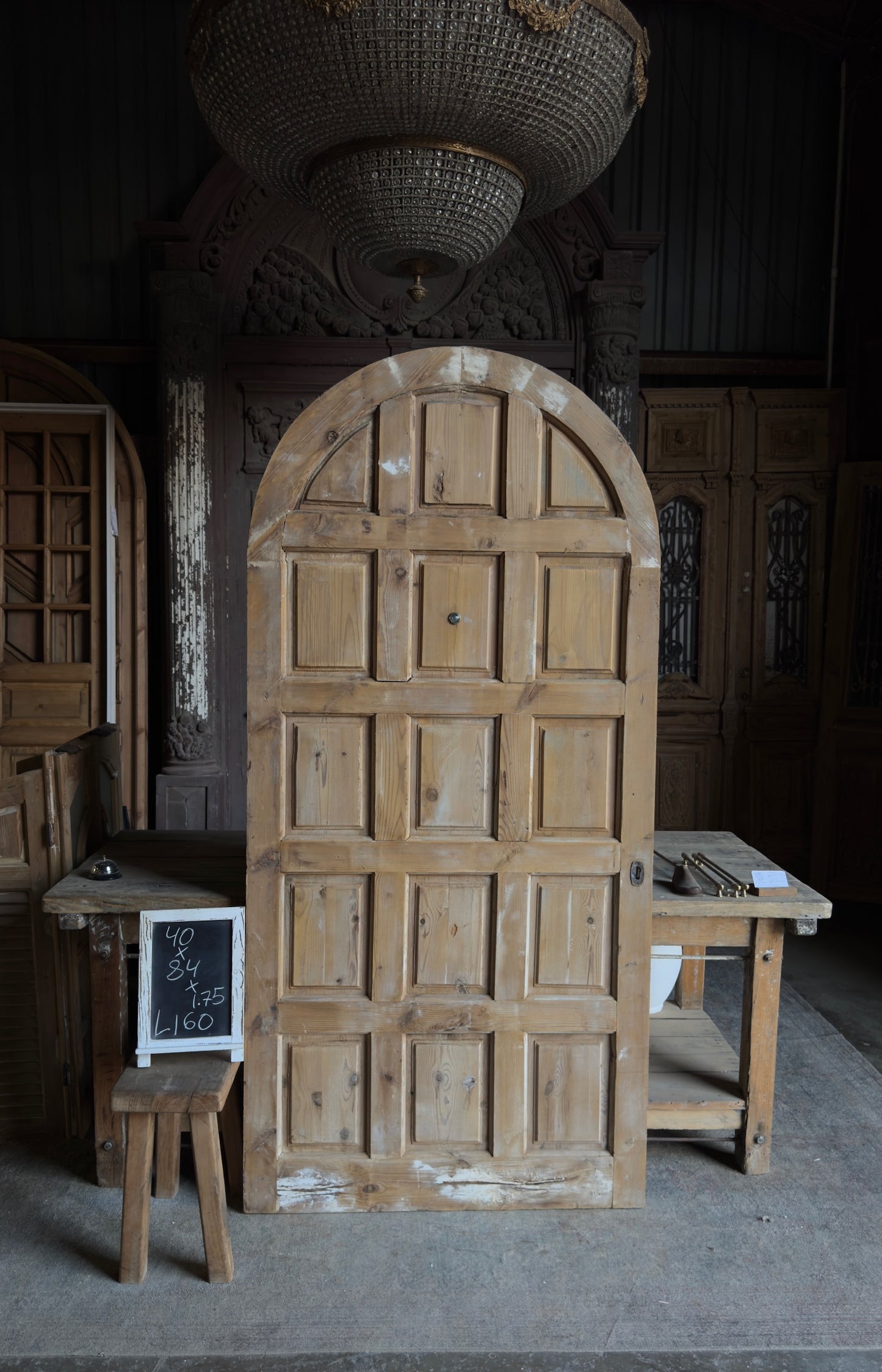 15 Panel Antique Solid Single Arched Door - 40x84 - L160