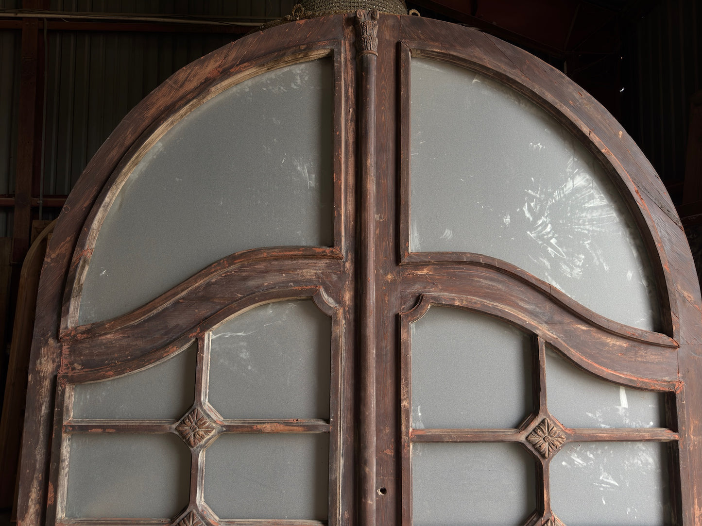 French Chateau Arched Glass Antique Double Doors - 97.5x118.5 - L462