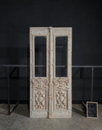 Antique Carved 1 Lite French Doors - 47.5x102.25 - N339