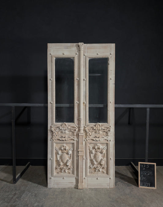 Antique Carved 1 Lite French Doors - 47.5x102.25 - N339