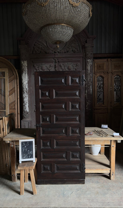 Spanish Coffered Panel Antique Single Door - 31.5x74 - L257