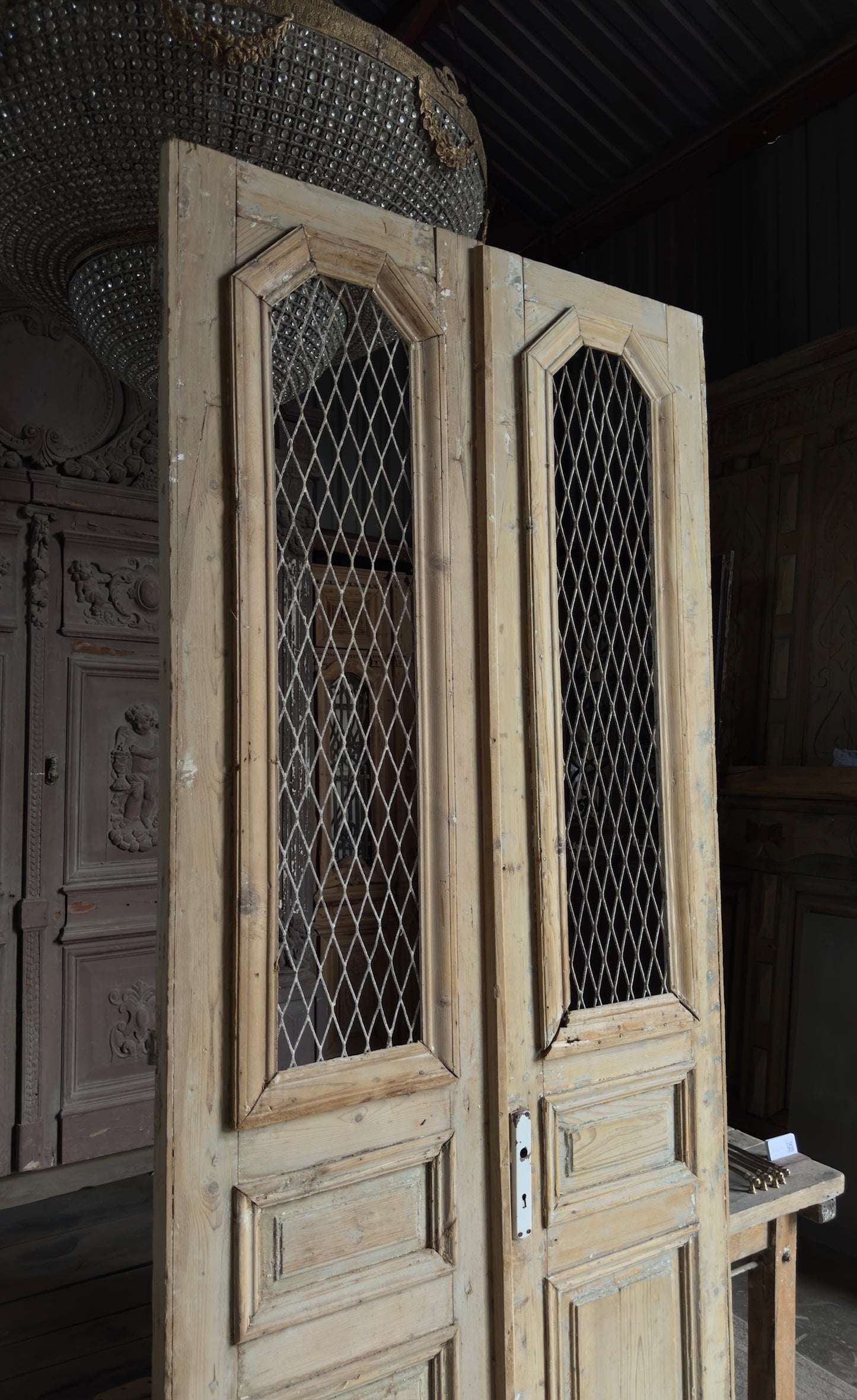 Antique Iron Arched Lite French Doors - 44x102.25 - L572