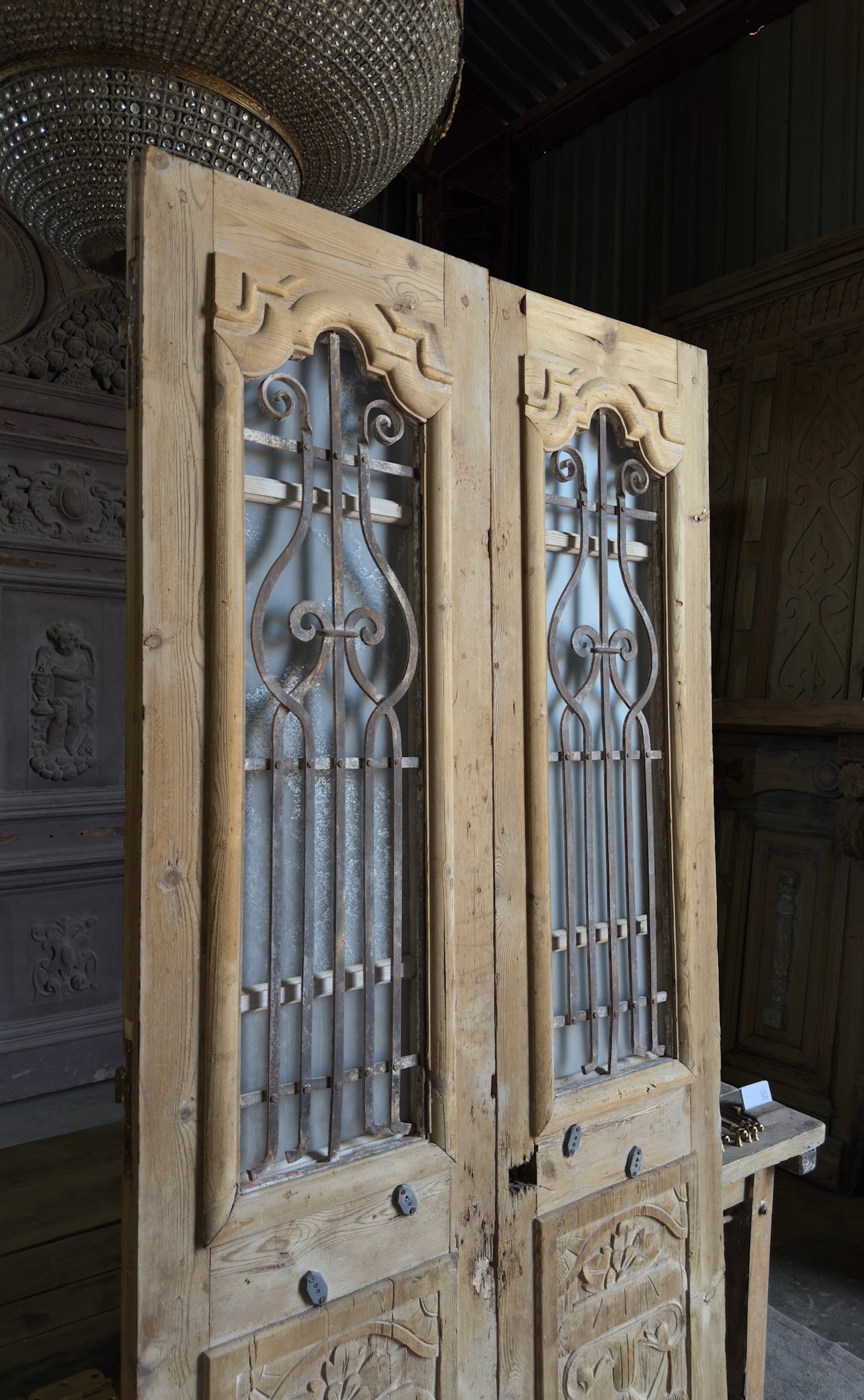 Antique Carved 6 Lite French Doors - 42.75x90.25 - L560