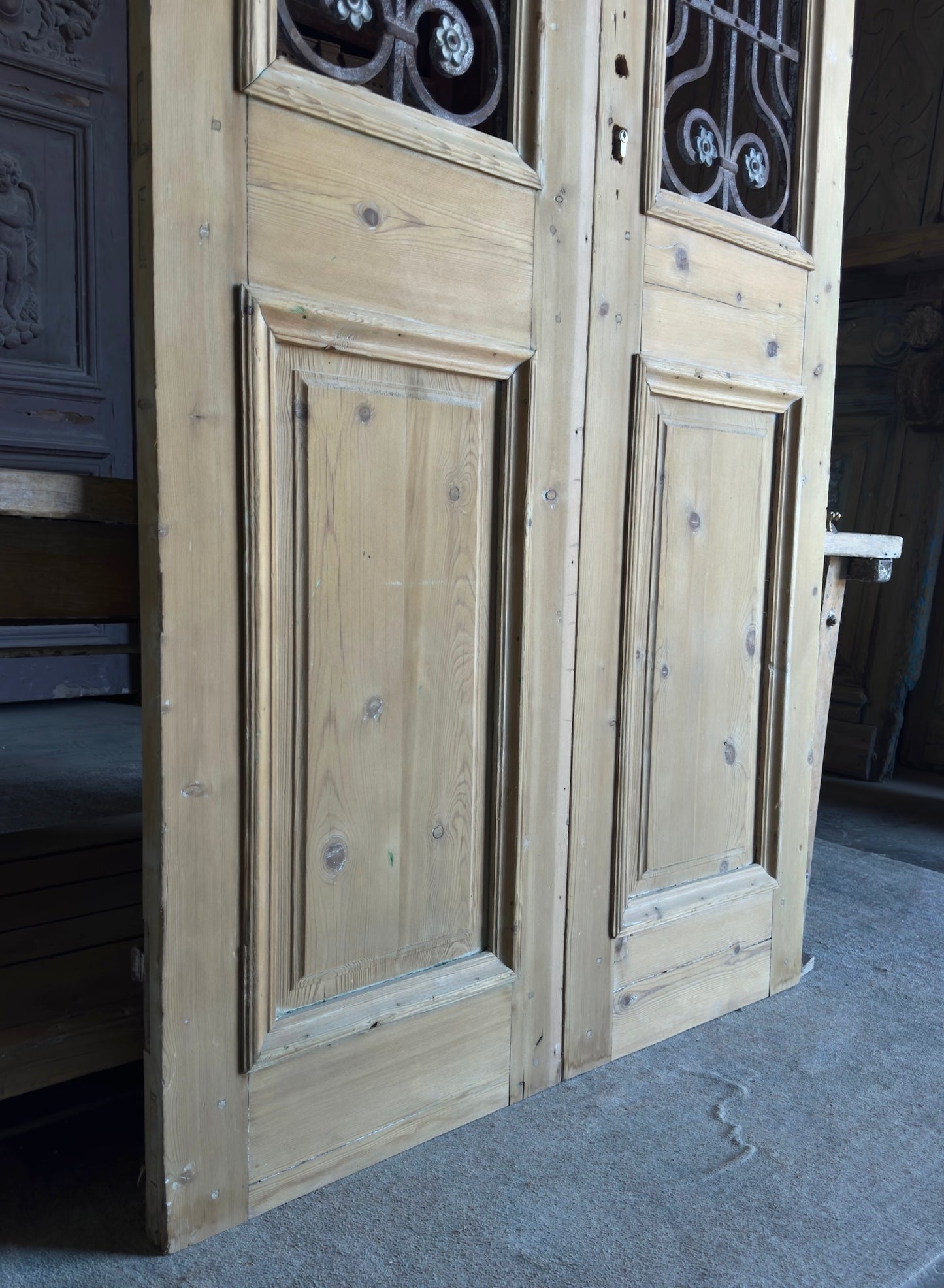 Elegant Tall Iron Antique French Doors - 47x105 - L109