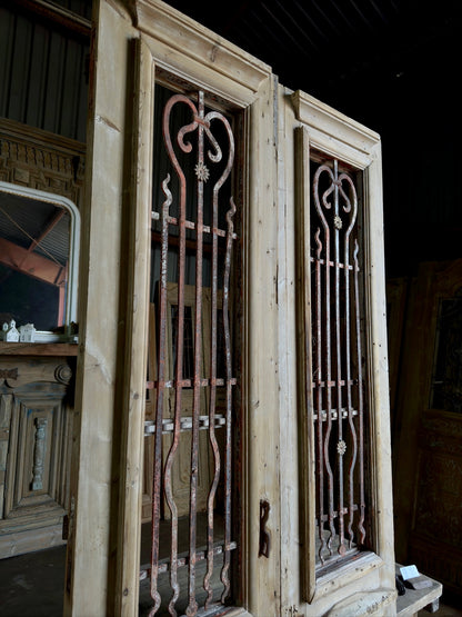 Grand Antique Iron Entrance Doors with Fluted Panel 44.5x99.5 H59