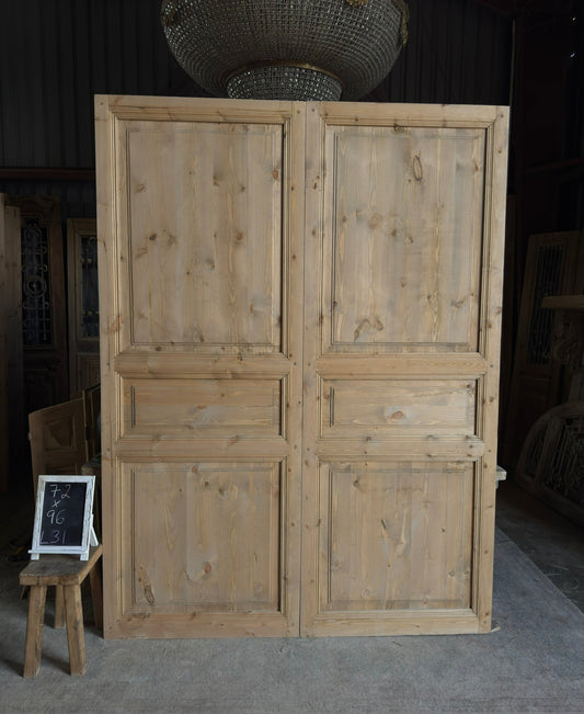 Handcrafted 3 Panel Solid French Doors - 72x96 L31