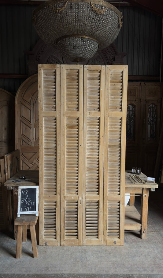 European French Antique Louvered Shutters - 43x89.5 - L411