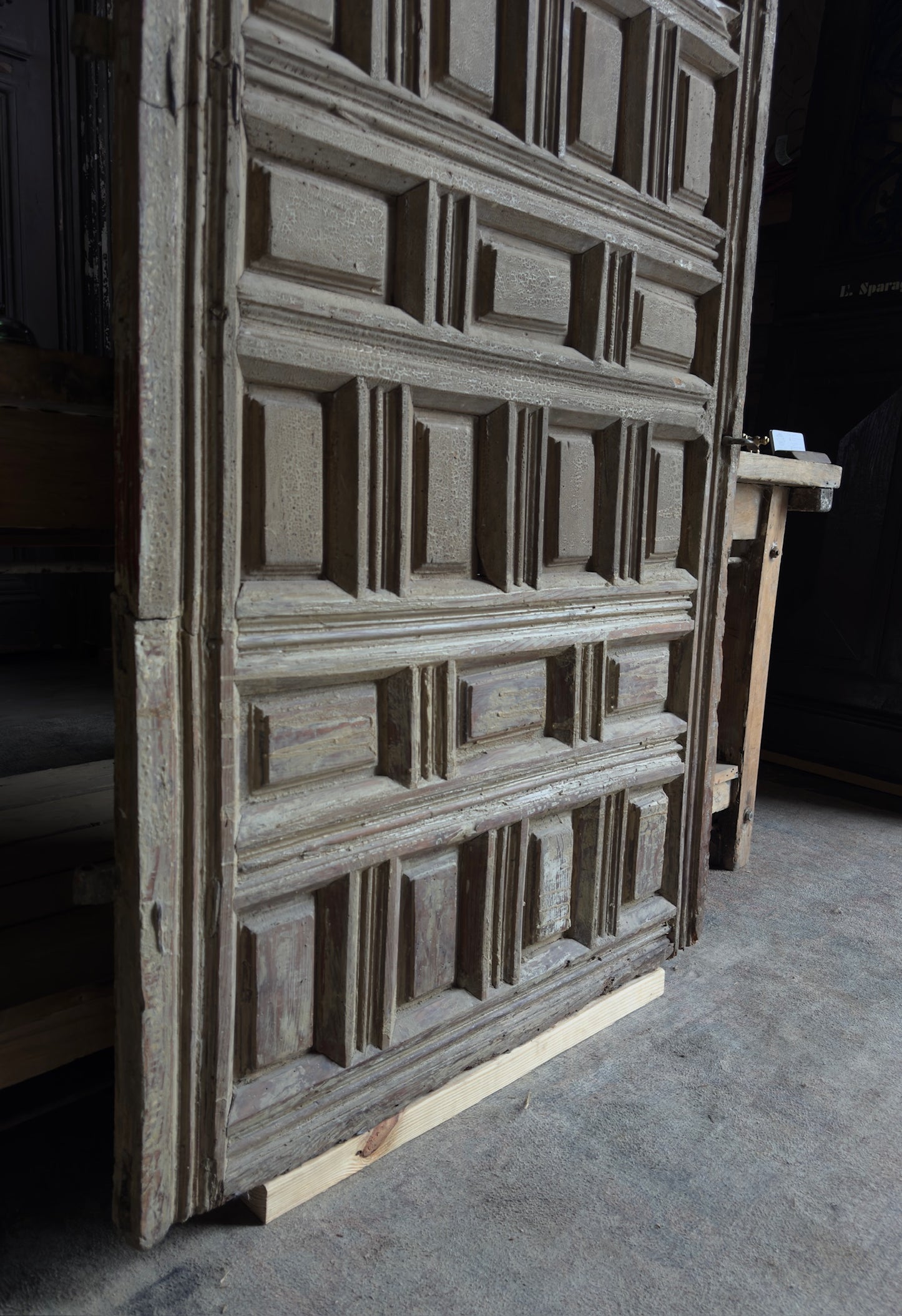 Spanish Coffered Panel Antique Single Door - 35.25x68.25 - L245