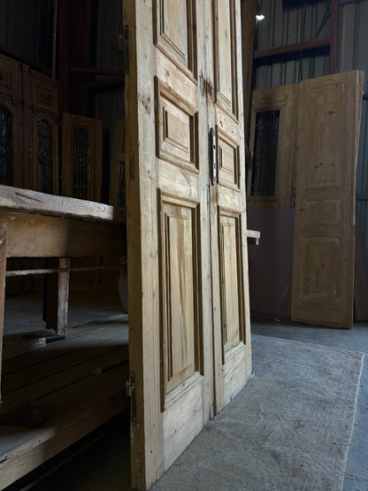 Raised Molding 3 Panel Antique Solid French Doors - 40.25x100 - L96