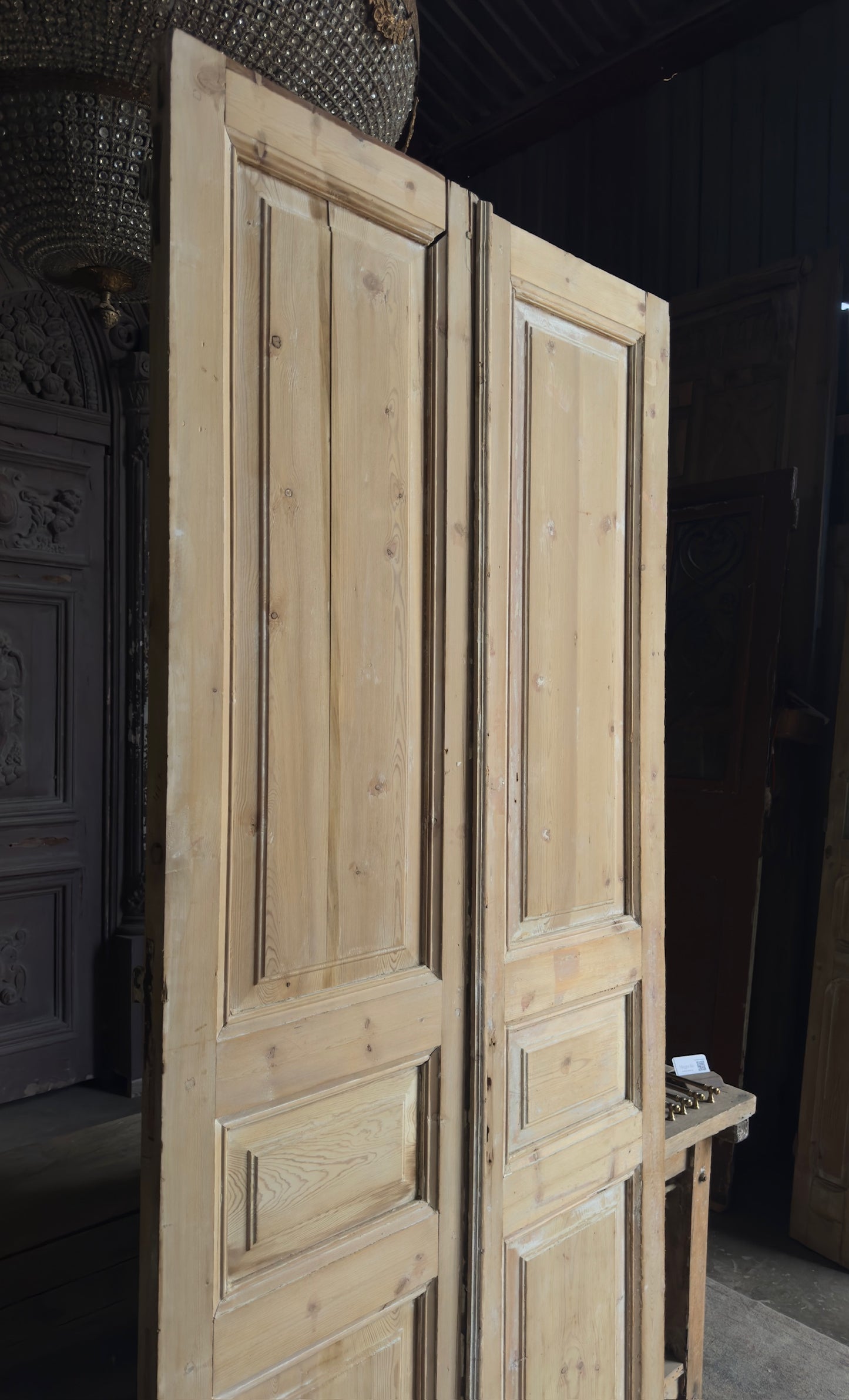 3 Panel Antique Solid French Doors - 42.5x96.5 - L369