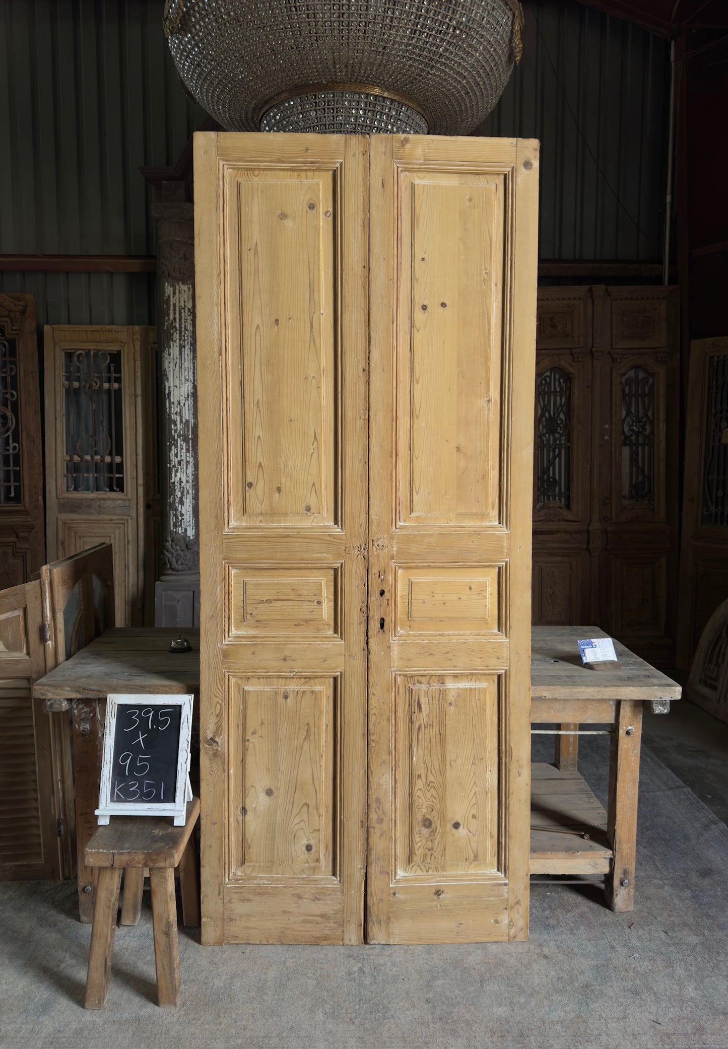 3 Panel Antique Solid French Doors - 39.5x95 K351