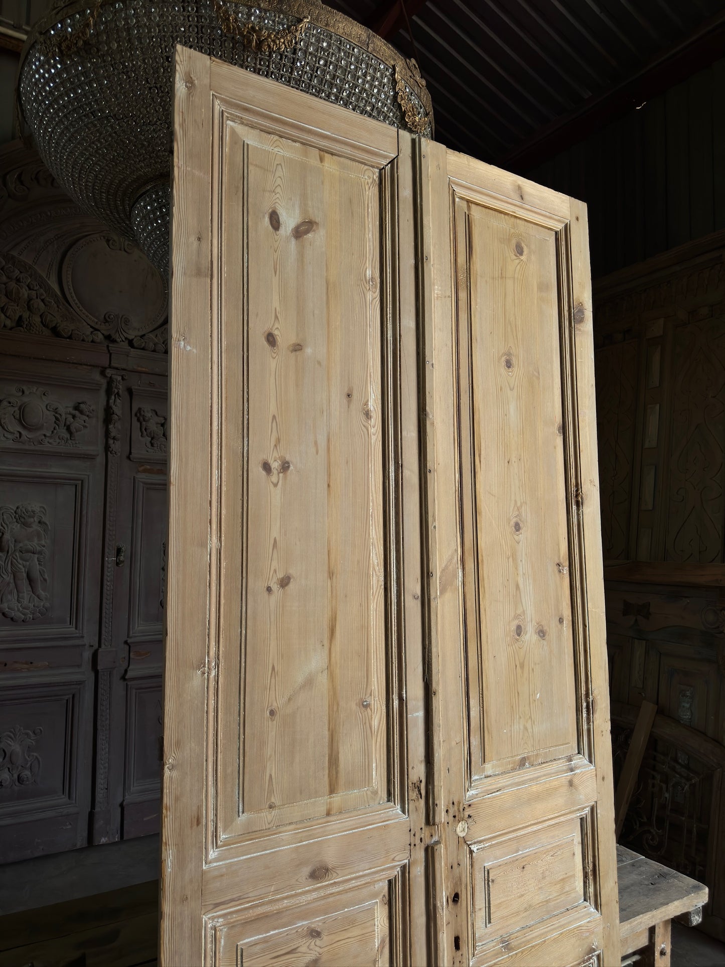 3 Panel Antique Solid French Doors - 44.5x104.5 K148