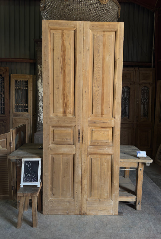 3 Panel Antique Solid French Doors - 41x101.5 K348