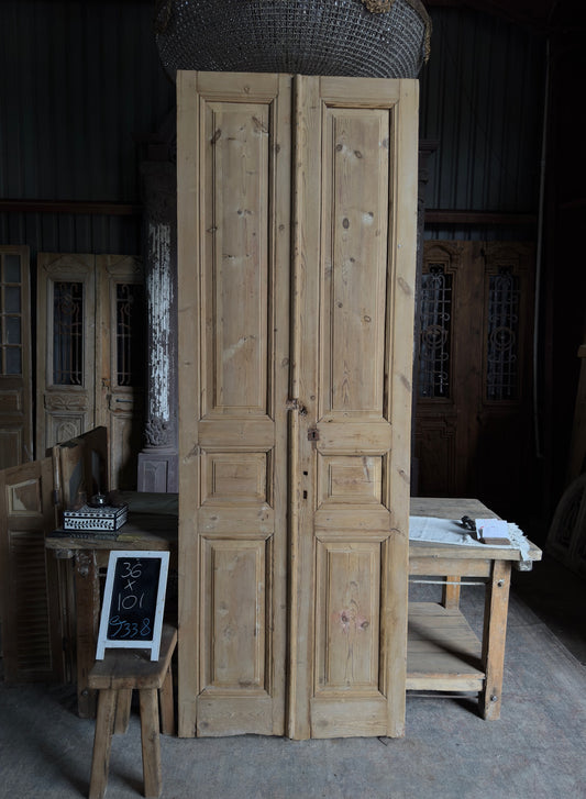 3 Panel Antique Solid French Doors - 36x101 J338