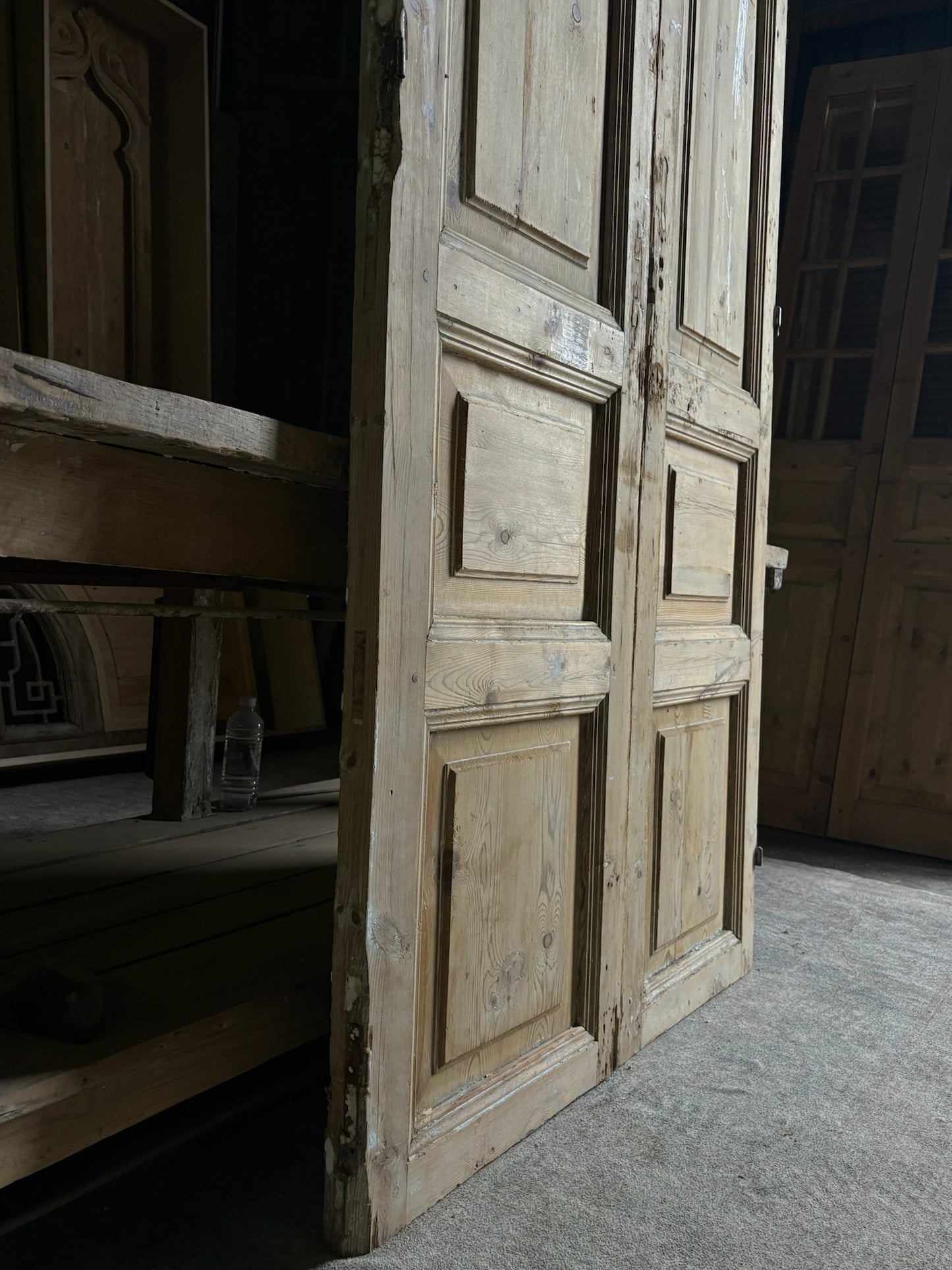 Raised Molding 3 Panel Antique Solid French Doors - 43.25x89 - L88