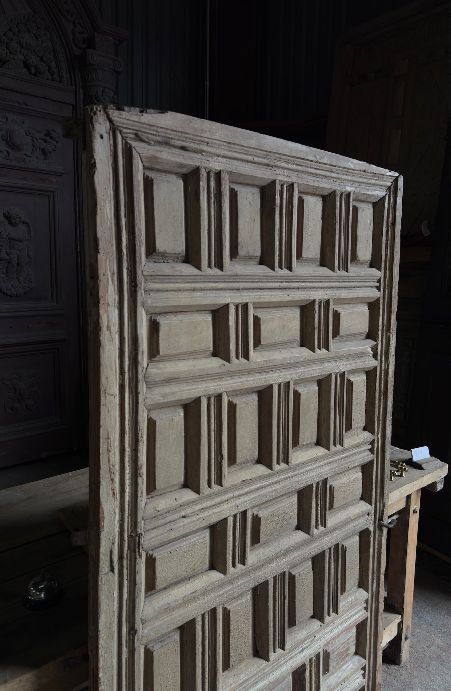 Spanish Coffered Panel Antique Single Door - 35.25x68.25 - L245