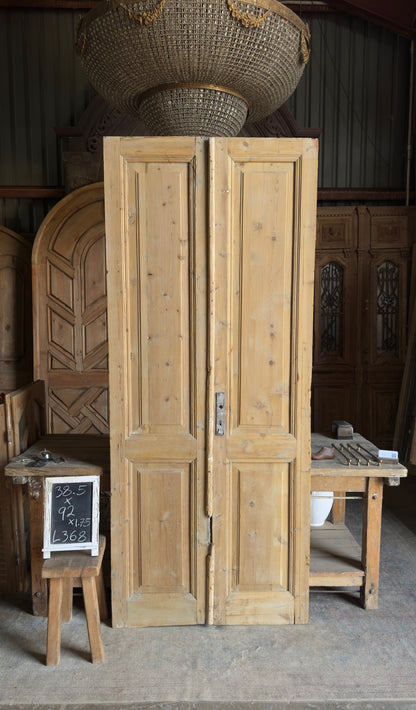 2 Panel Antique Solid French Doors - 38.5x92 - L368