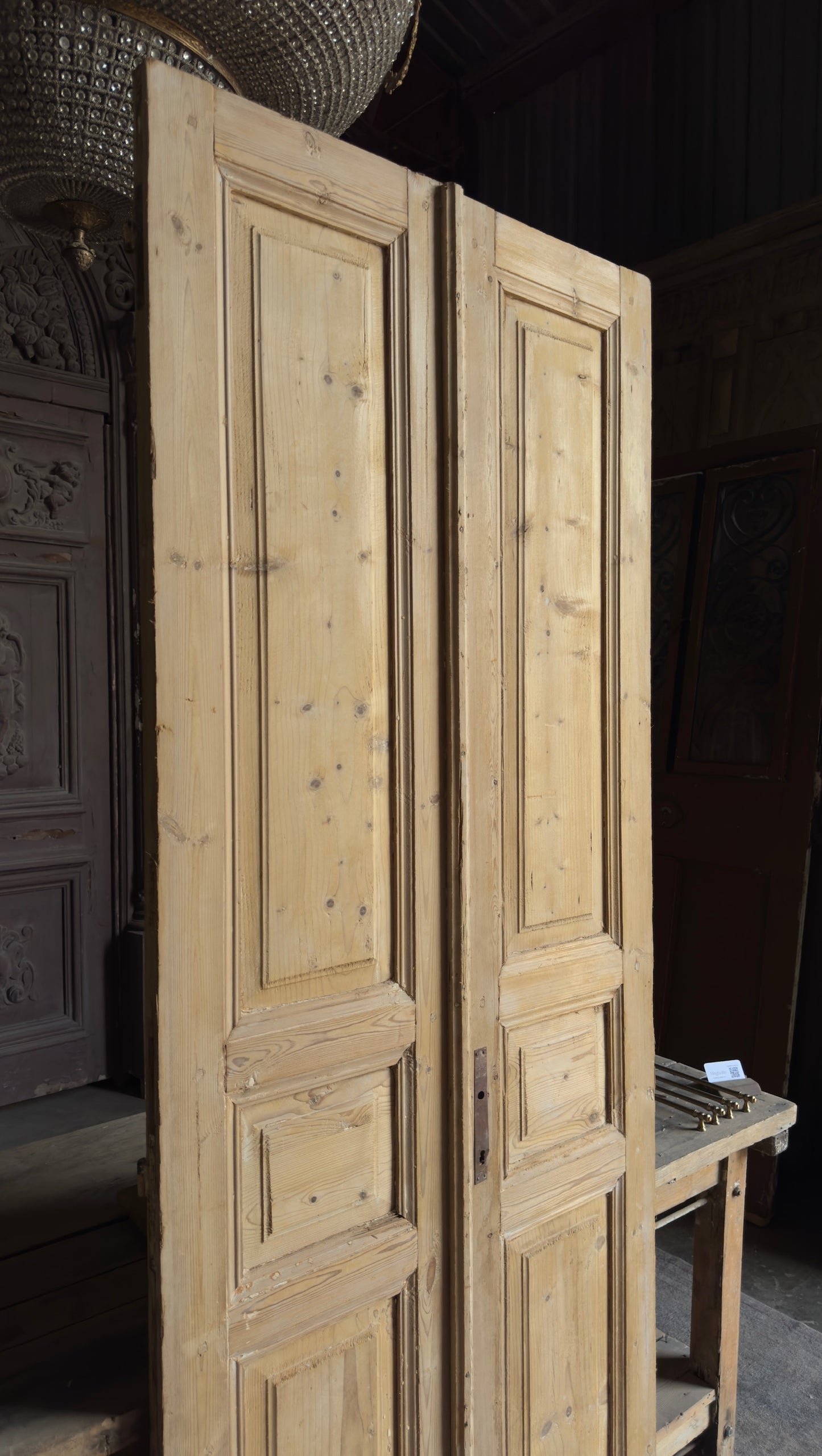 3 Panel Antique Solid French Doors - 36x92 - L371