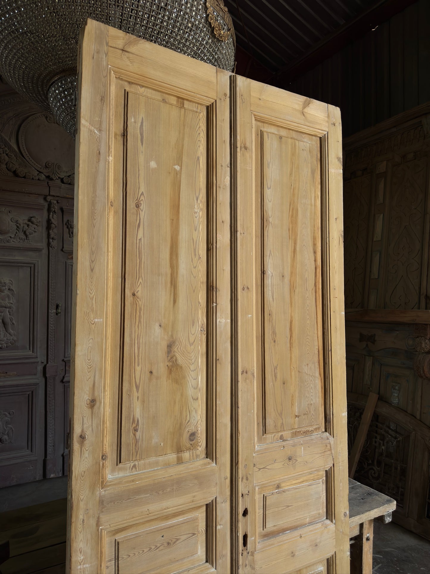 3 Panel Antique Solid French Doors - 43.5x101 K150