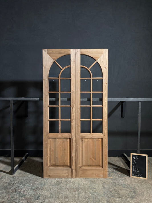 (Elise) Handcrafted Arched Glass French Doors - 48x96 - N202