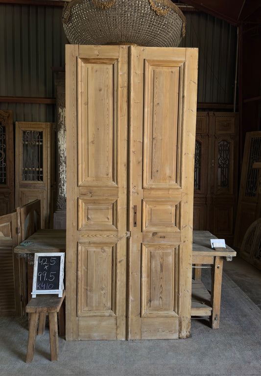 Raised Molding 3 Panel Antique Solid French Doors - 42.5x99.5 K410