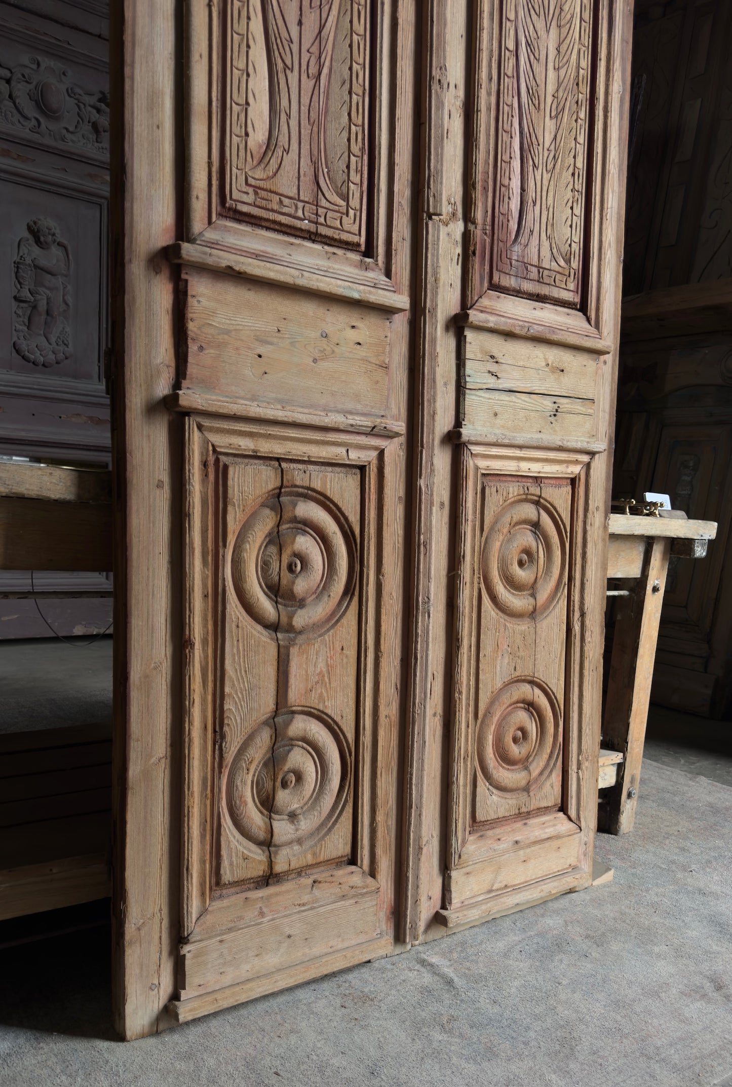 Antique Carved 4 Panel Double Doors - 40.5x97.5 - L555