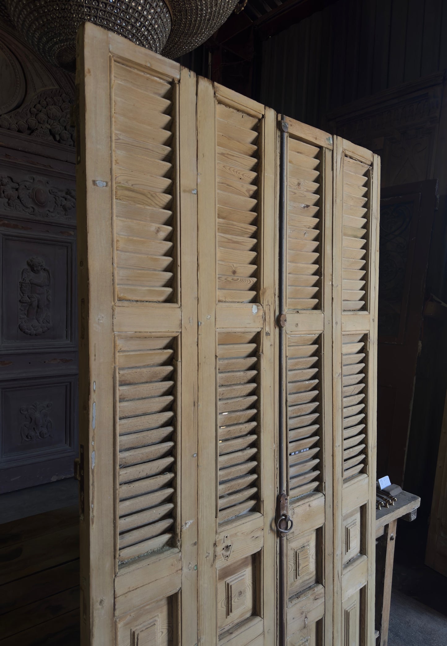 European French Antique Louvered Shutters - 43.5x84 - L318