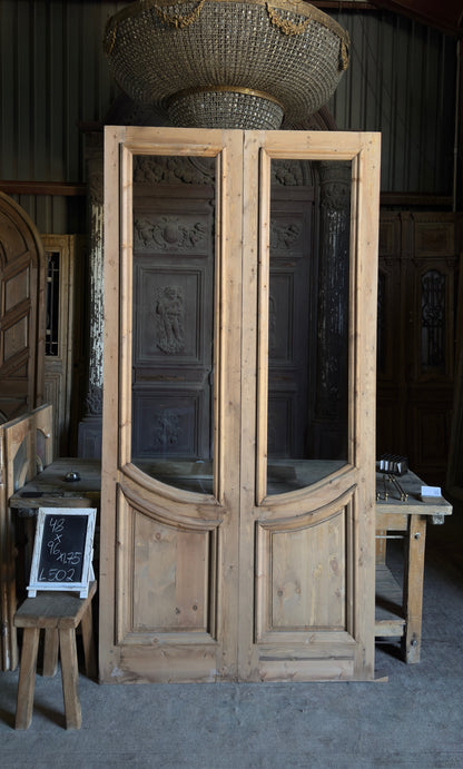 Handcrafted Glass Arched Baltic Pine French Doors - 48x96 L502